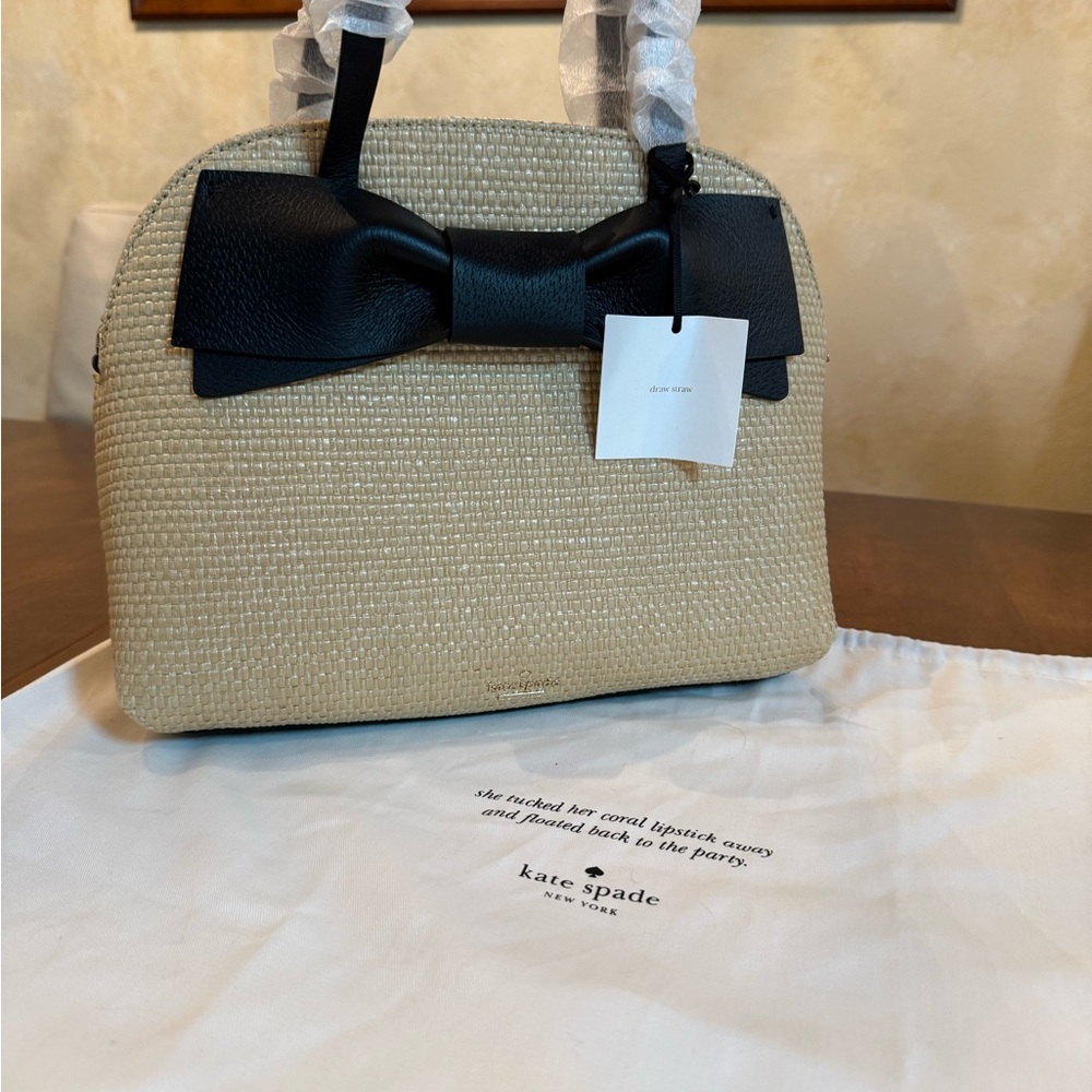 Kate Spade Black and Tan Woven Bow Satchel